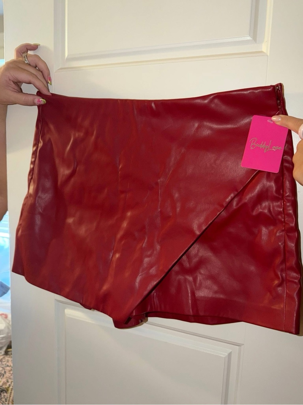 Buddy Love Red Faux Leather Mini Skort